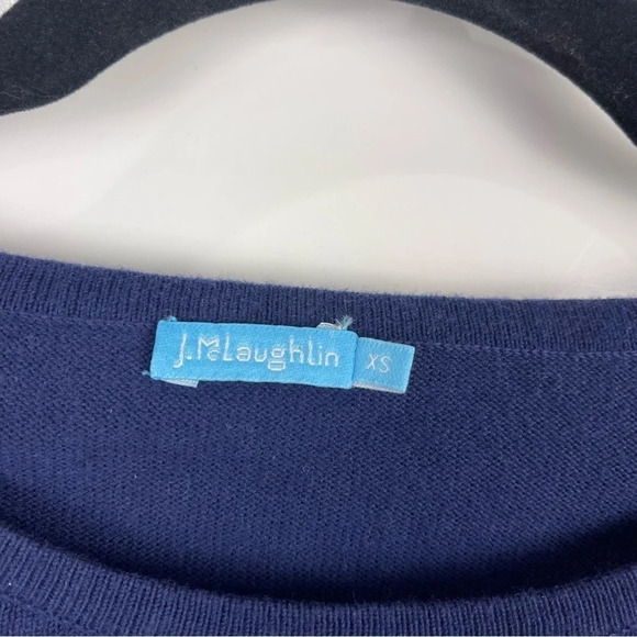 J. McLaughlin Navy Blue Cotton Sweater Ruffle Trim Sleeves Size XS - Picture 3 of 7